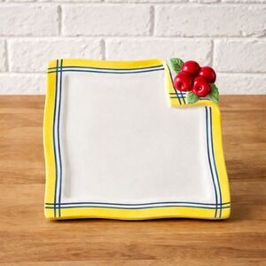 Department 56 Cherry Platter Bowl of Cherries Square 3D Fruit Plate Vintage 9"